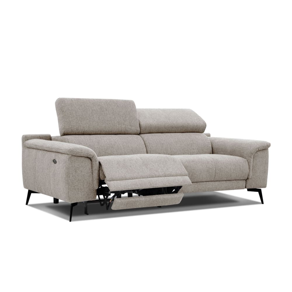 Wozimo Sofa 3-Sitzer mit 1 Relaxfunktion und verstellbare Kopfstützen, beige style modern - Stoff