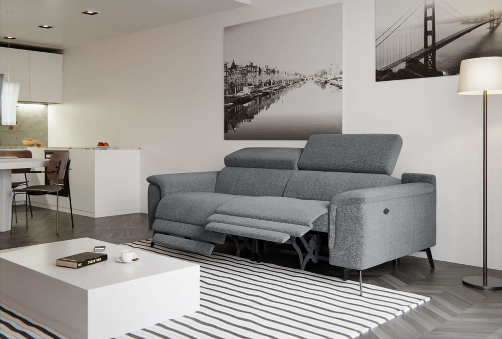 Sofa 3-Sitzer mit 2 Relaxfunktionen und verstellbare Kopfstützen,