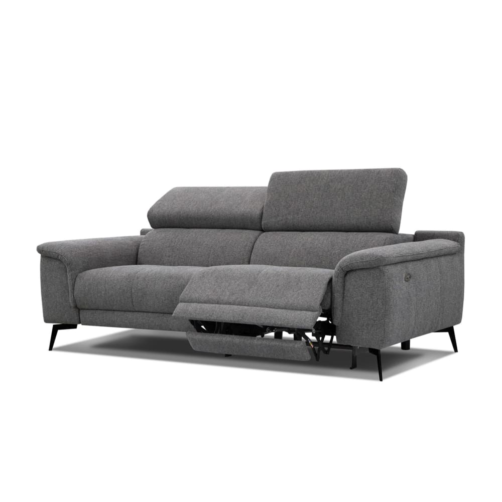 Wozimo Sofa 3-Sitzer mit 1 Relaxfunktion und verstellbare Kopfstützen, grau style modern - Stoff