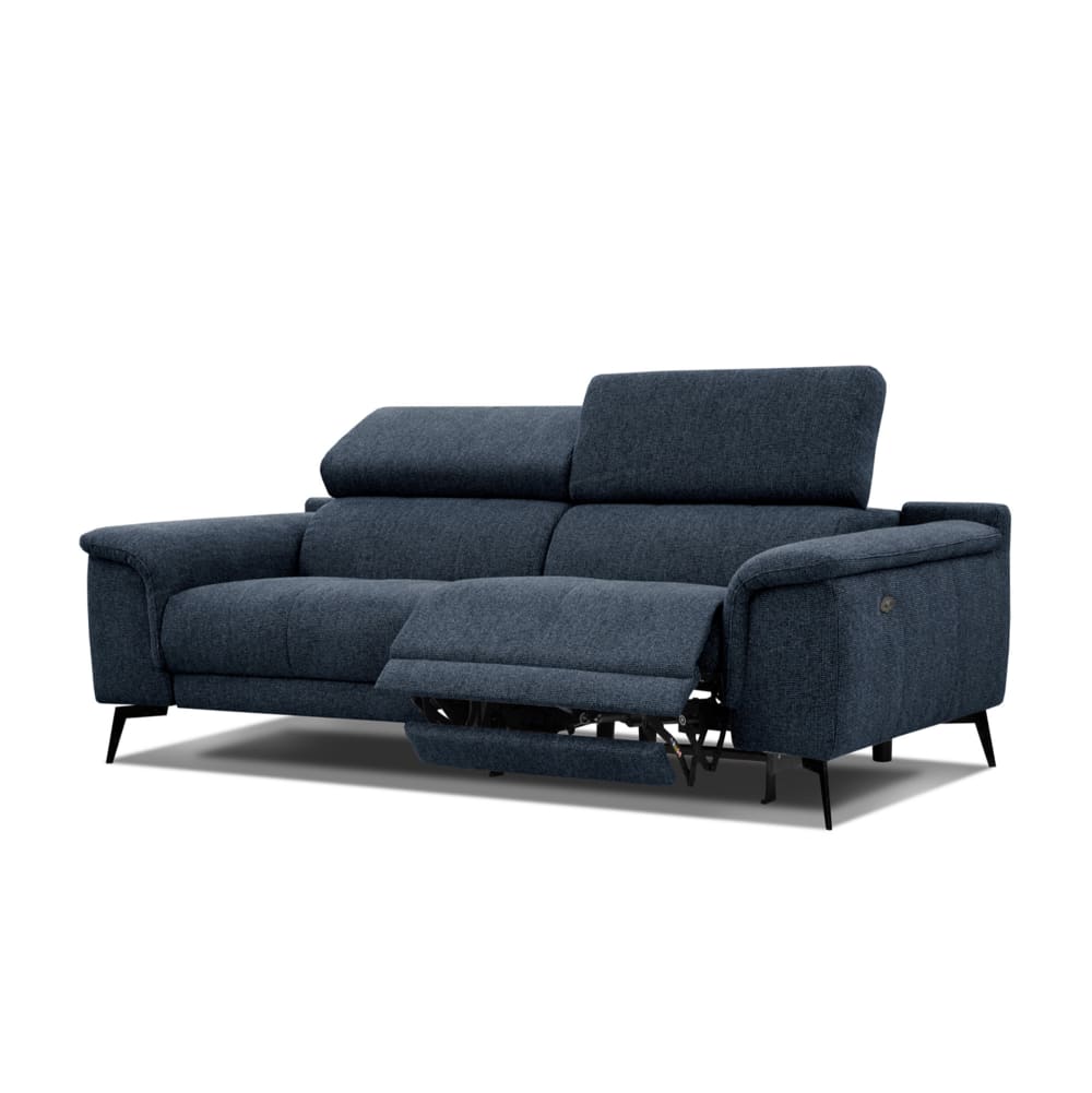 Wozimo Sofa 3-Sitzer mit 1 Relaxfunktion und verstellbare Kopfstützen, blau style modern - Stoff