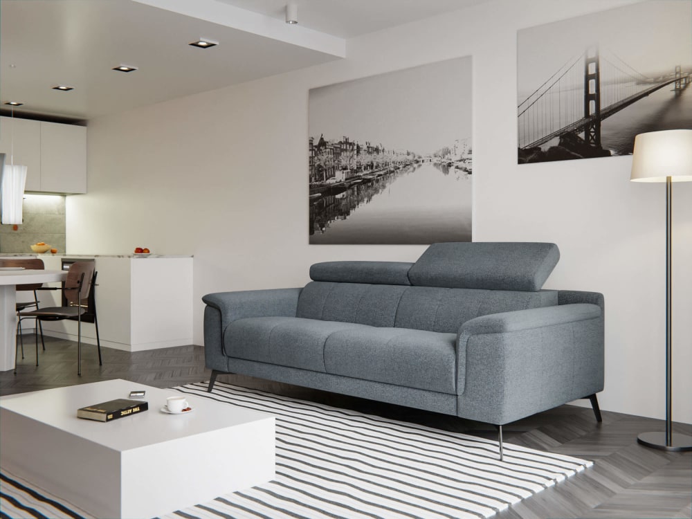 Sofa 3-Sitzer mit verstellbare Kopfstützen, grau - Maisons Du