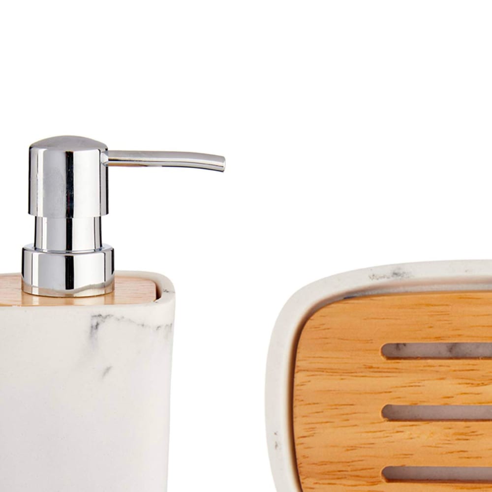 Set salle de bain plastique effet marbre blanc et bambou - 3 pièces - Maisons du Monde
