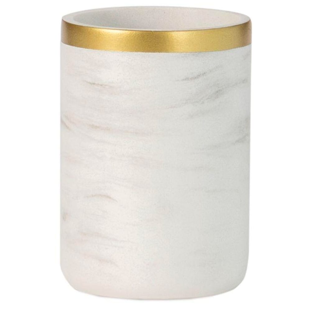 Porte brosse à dents résine effet marbre blanc et doré