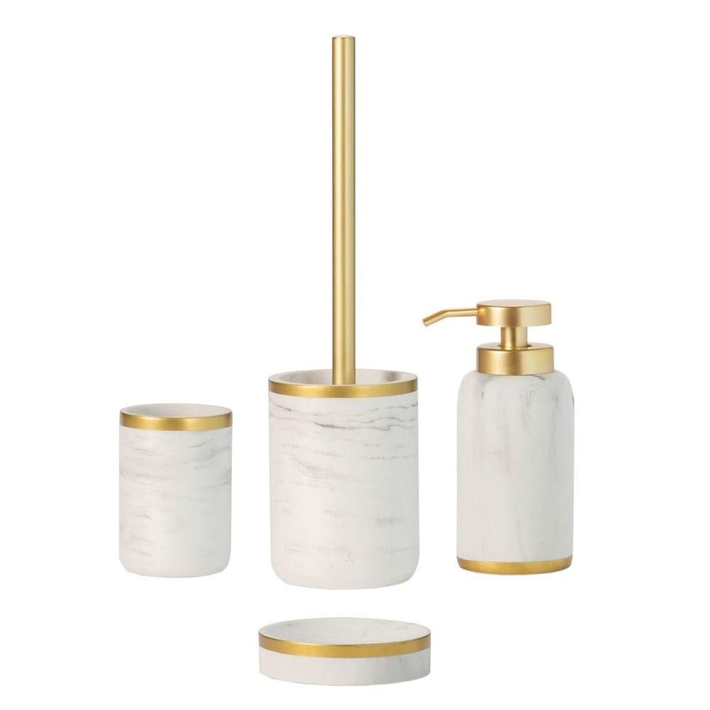Brosse wc en résine effet marbre blanc et doré — vue 4