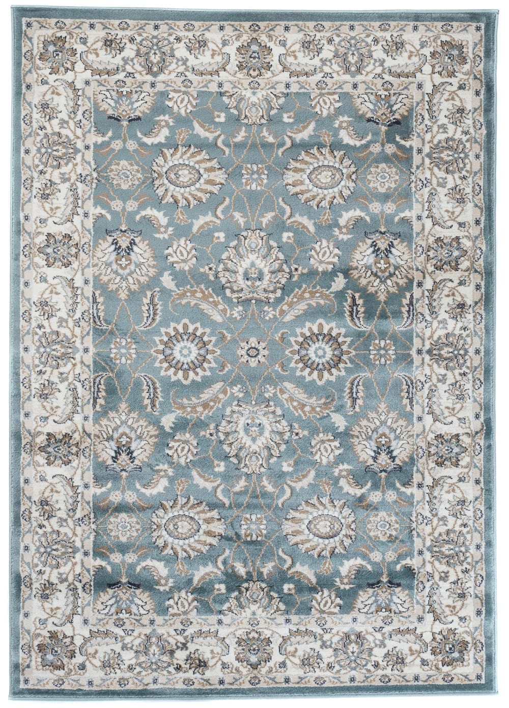 Alfombra de salón vintage azul crema marrón flores 140x200