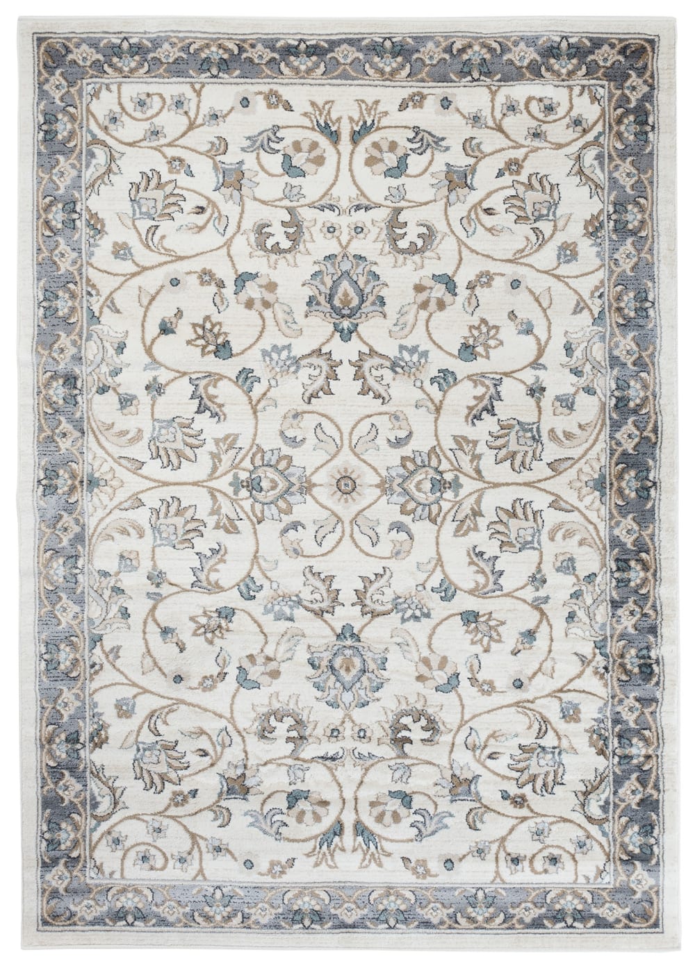 Alfombra de salón vintage gris azul marrón flores 200x300