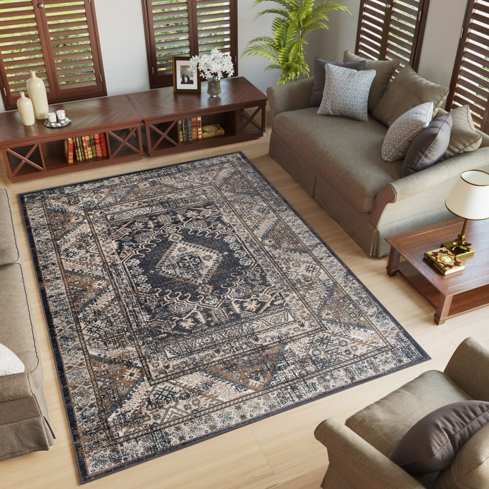 Alfombra de salón oriental antracita beige marrón 140x200 - Maisons du Monde