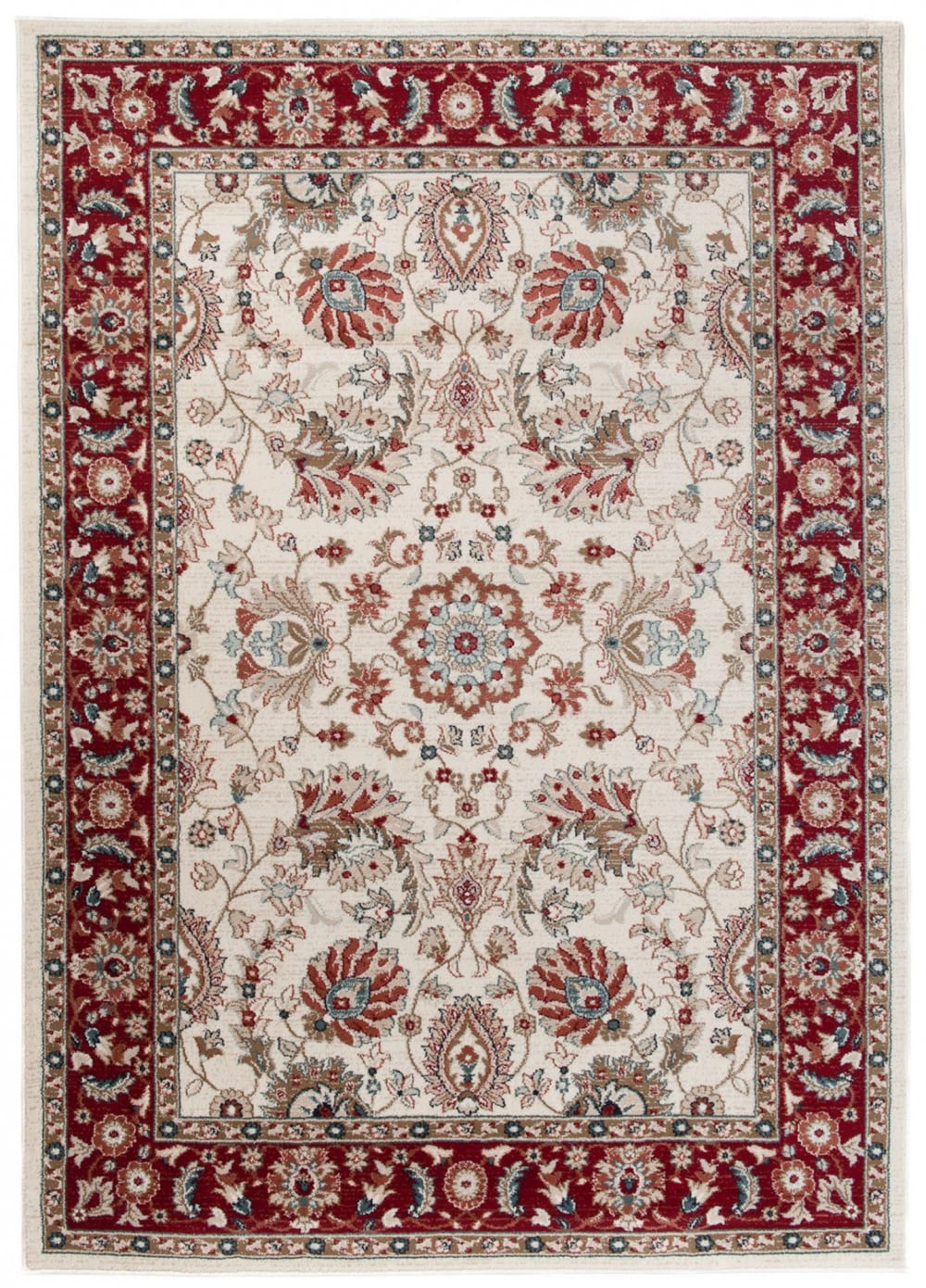 Alfombra de salón clásica crema rojo marrón gris flores 160x220