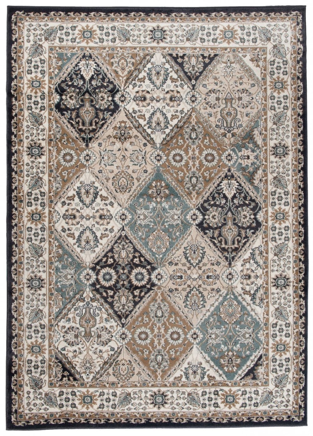 Alfombra de salón vintage marrón azul negro 200x300