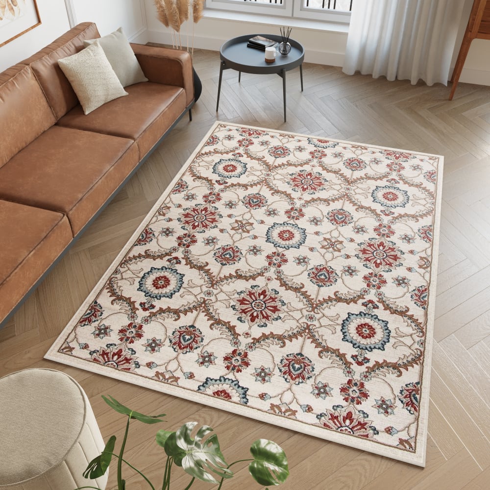 Alfombra salón clásica marrón rojo azul flores 300x400 - Maisons du Monde