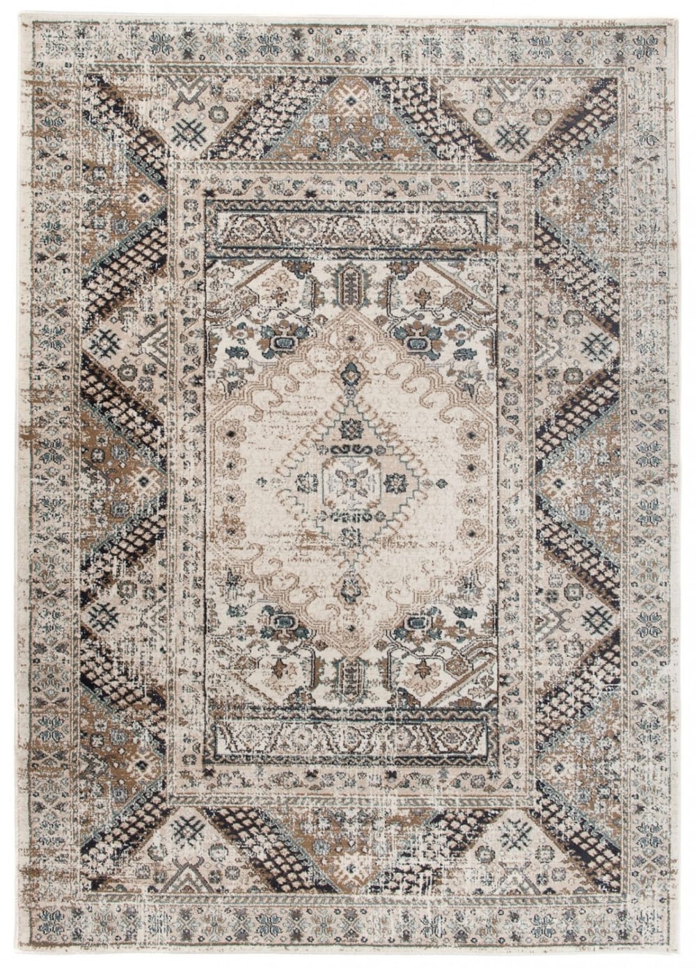 Alfombra de salón oriental crema beige marrón gris 140x200