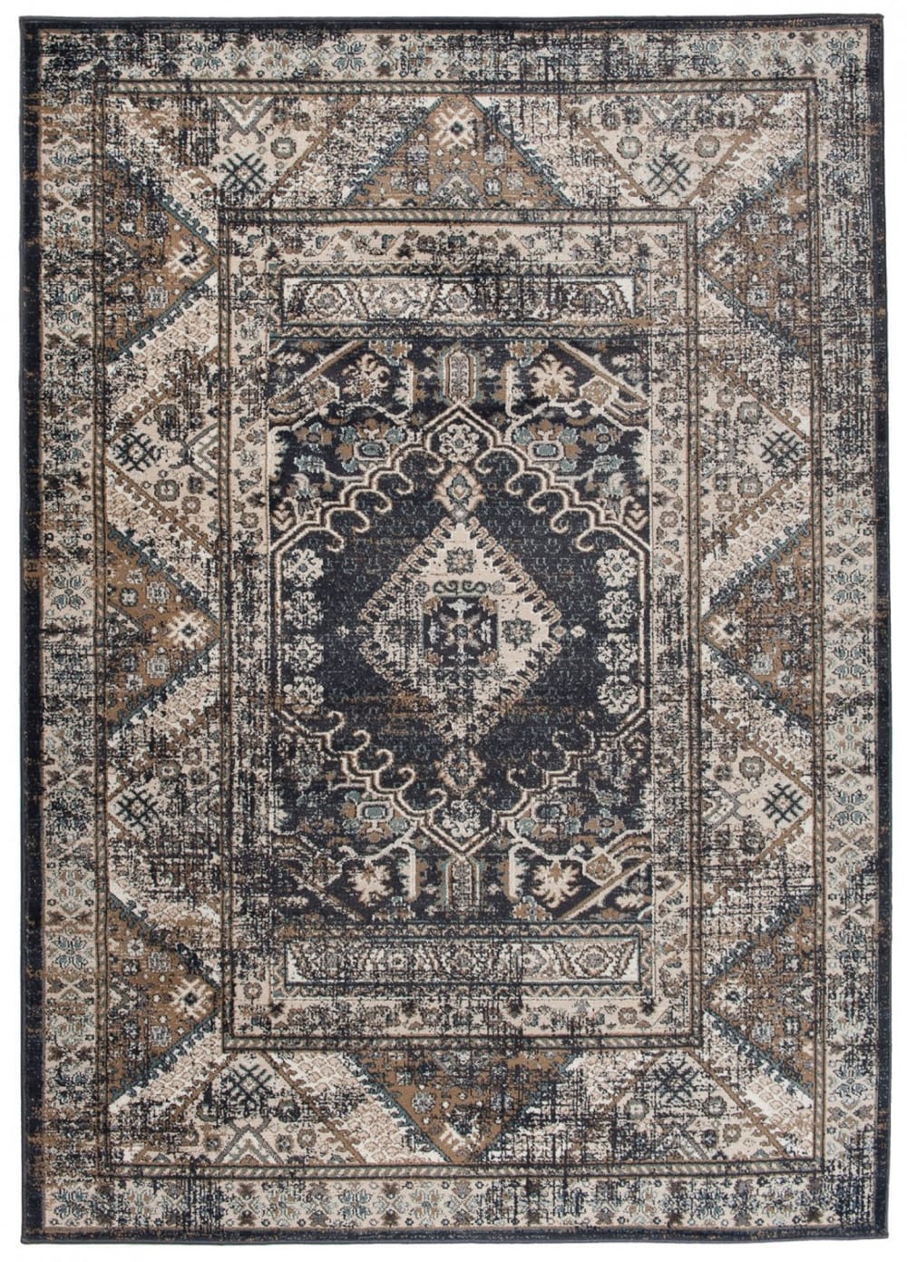 Alfombra de salón oriental antracita beige marrón 300x400