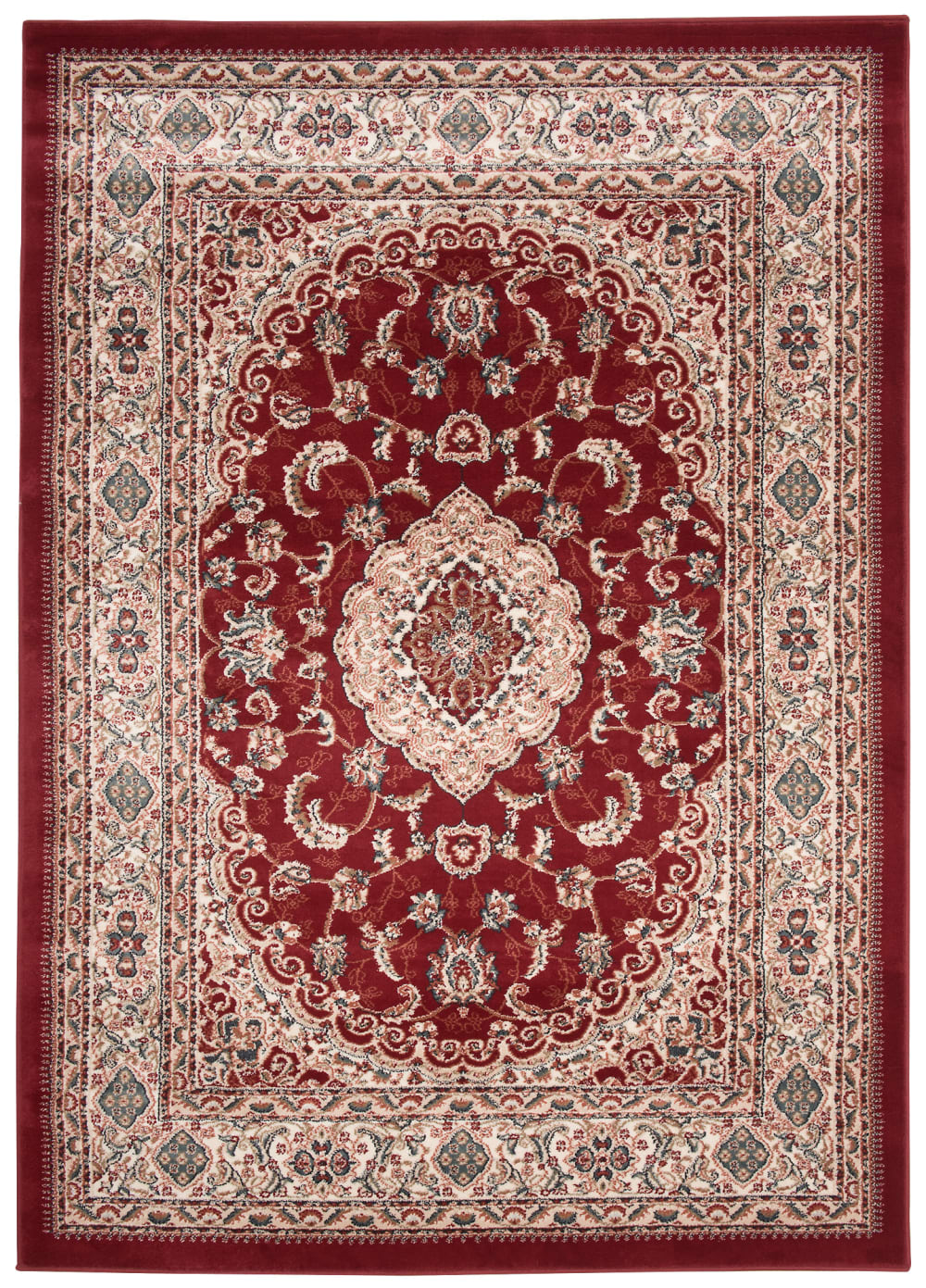 Alfombra de salón clásica rojo beige rosetón 200x300