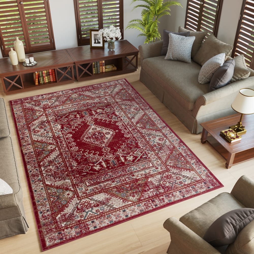 Alfombra de salón clásica rojo beige marrón gris 120x170 - Maisons du Monde
