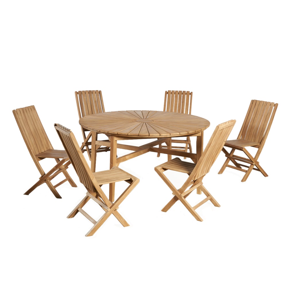 Ensemble table ronde - teck