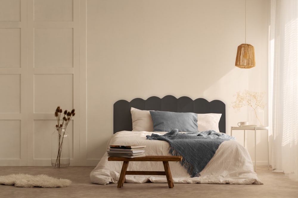 Cabecero tapizado en terciopelo gris frío 145x74cm - Maisons du Monde