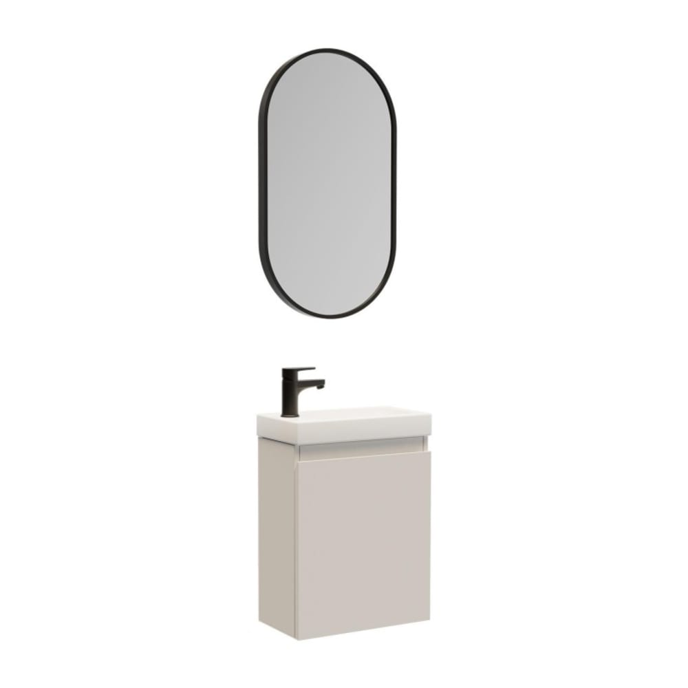 Meuble lave-mains + robinet noir + miroir ovale - Maisons du Monde