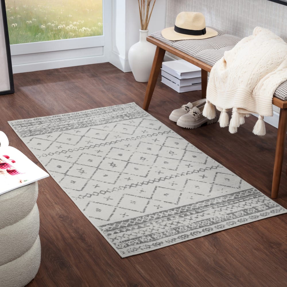 Tapis berbère ethnique blanc/gris 80x150 — vue 3
