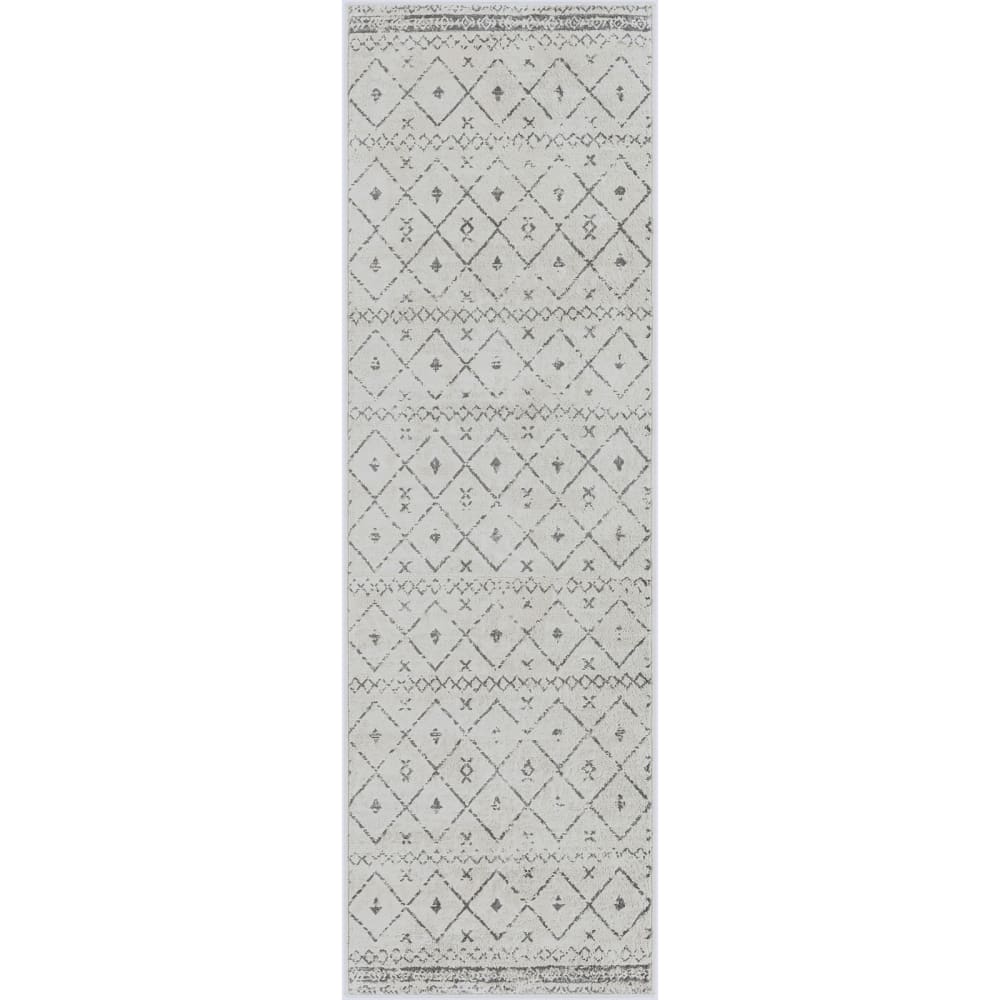 Tapis de Couloir Berbère Ethnique Blanc/Gris 80x220