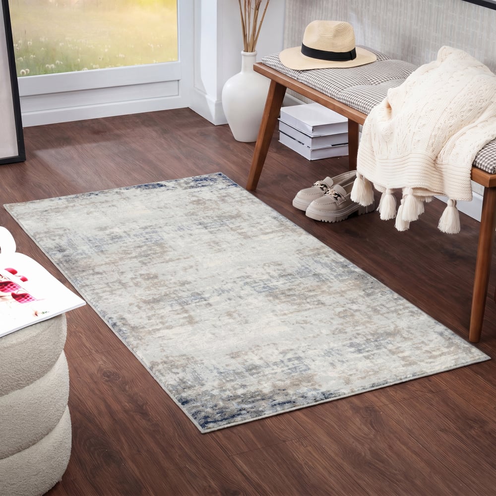 Tapis abstrait moderne ivoire/gris/bleu 80x150 — vue 3