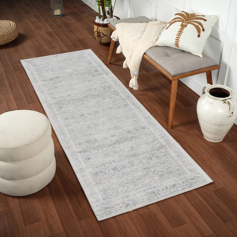 Tapis de couloir vintage oriental ivoire/gris 80x220 — vue 3