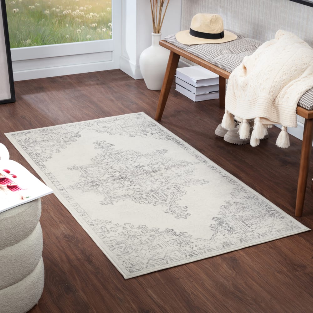 Tapis vintage oriental blanc/gris 80x150 — vue 3