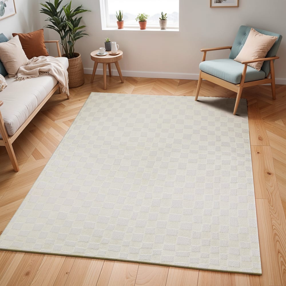 Tapis scandinave à carreaux ivoire 160x213 — vue 3