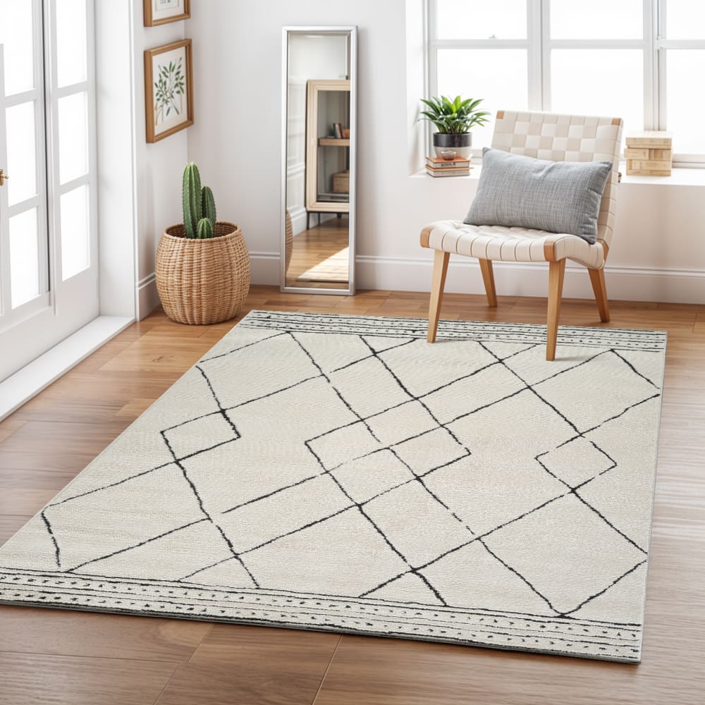 Tapis berbère ethnique ivoire/noir 200x275 — vue 3