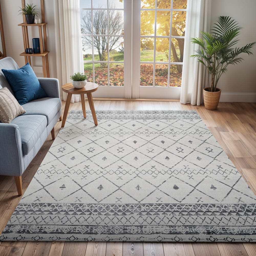 Tapis berbère ethnique blanc/gris 120x170 — vue 3
