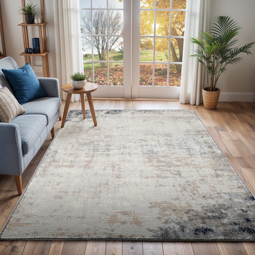 Tapis abstrait moderne ivoire/gris/bleu 120x170 — vue 3