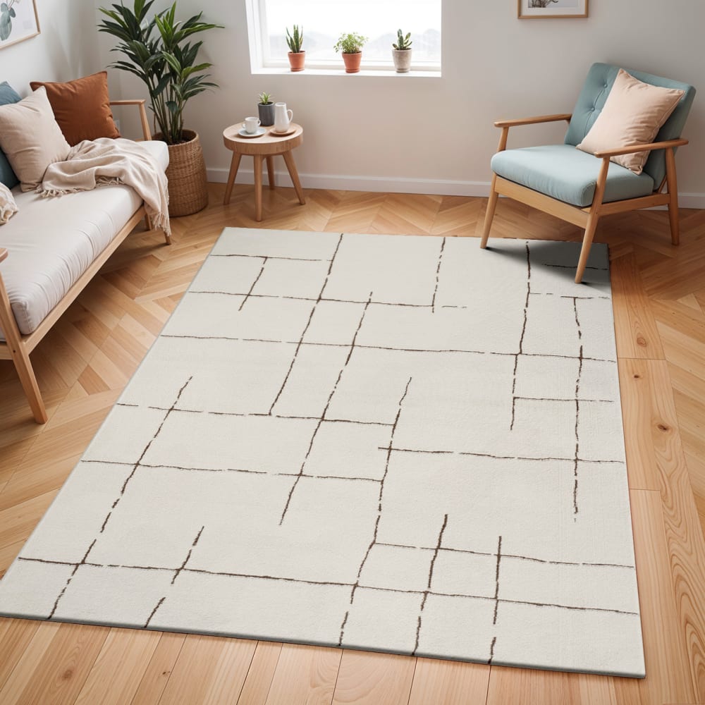 Tappeto scandinavo moderno avorio/terracotta 160x213 - Modello Contemporaneo - Marrone - Öko-Tex Zertifikat - PES - Poliestere