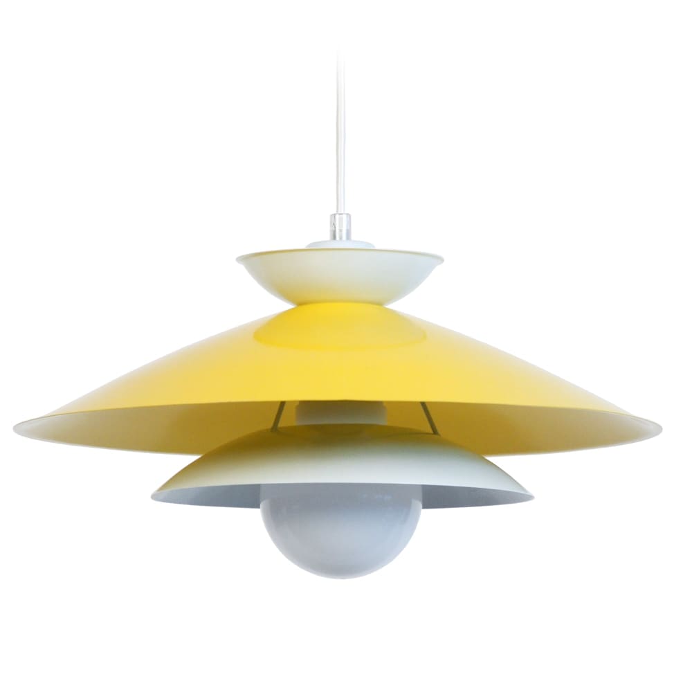 Suspension métal blanc abat-jour jaune