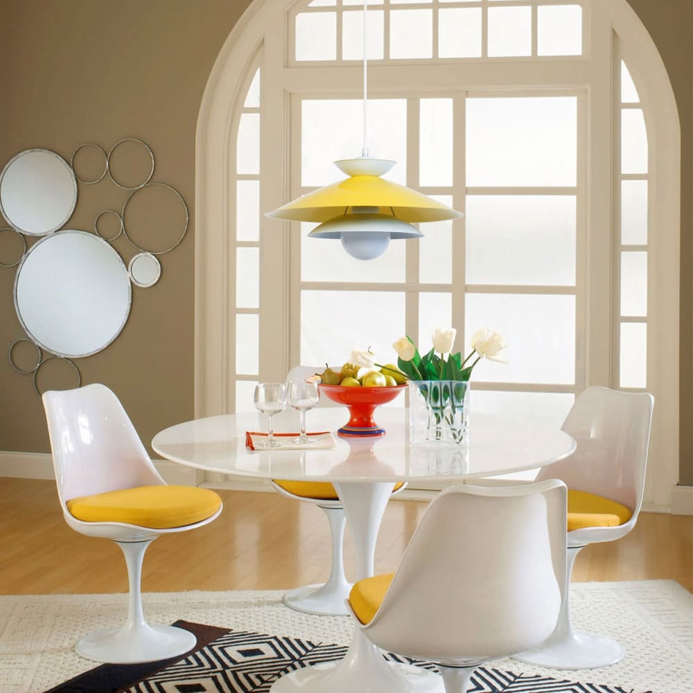 Lámpara de suspensión bicono metal blanco pantalla amarillo y blanco - Maisons du Monde