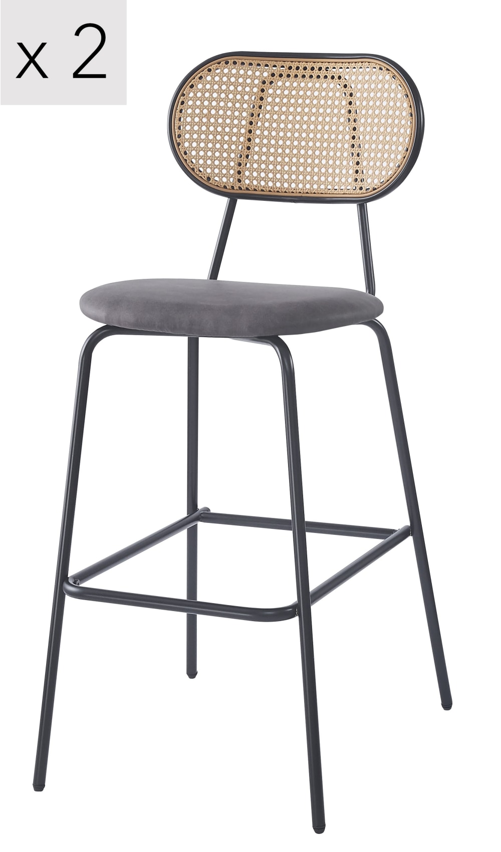 Barhocker (2er Set) aus Metall und Rattan Schwarz - Maisons Du