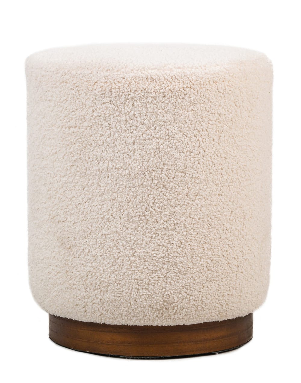 Pouf en bouclettes blanches et base en bois - Maisons du Monde