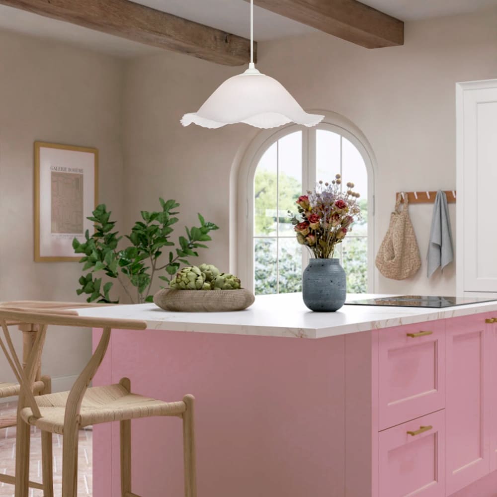 Suspension cordon blanc abat-jour  verre blanc