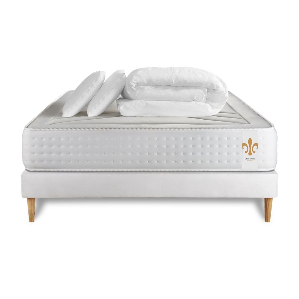 Pack matelas sommier kit 140x190 oreiller couette