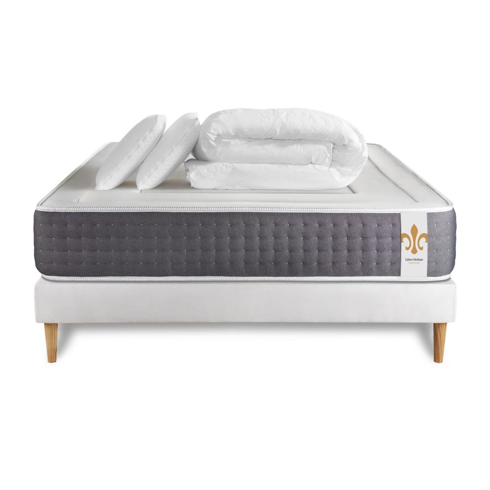 Pack matelas sommier kit 160x200 oreiller couette