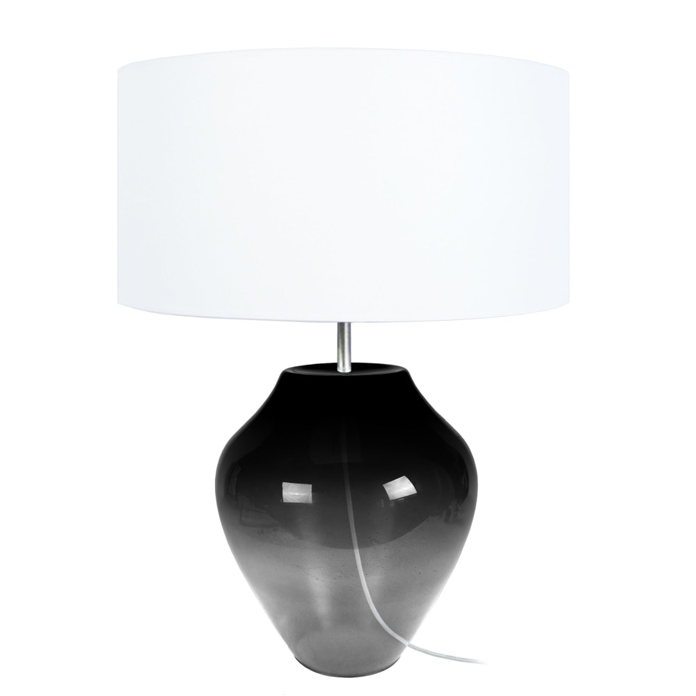 Lámpara de mesa vaso vidrio ahumado pantalla blanco