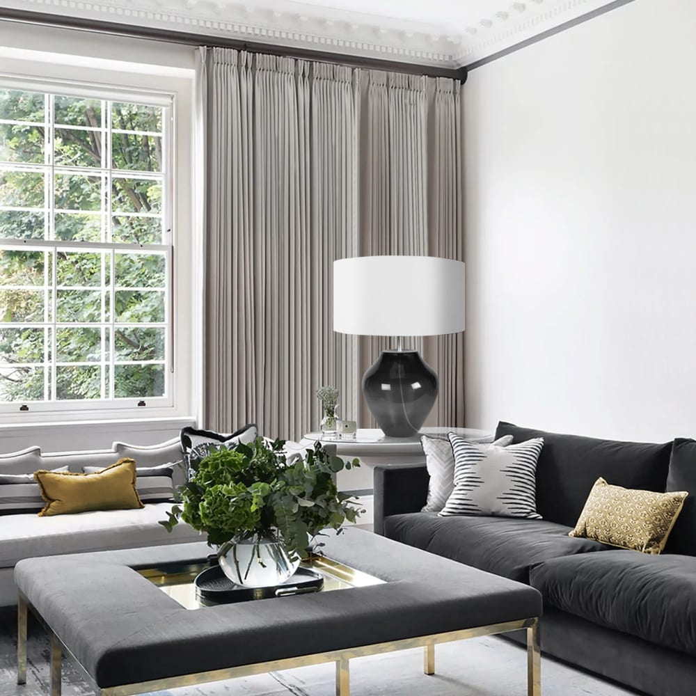 Lámpara de mesa vaso vidrio ahumado pantalla blanco - Maisons du Monde