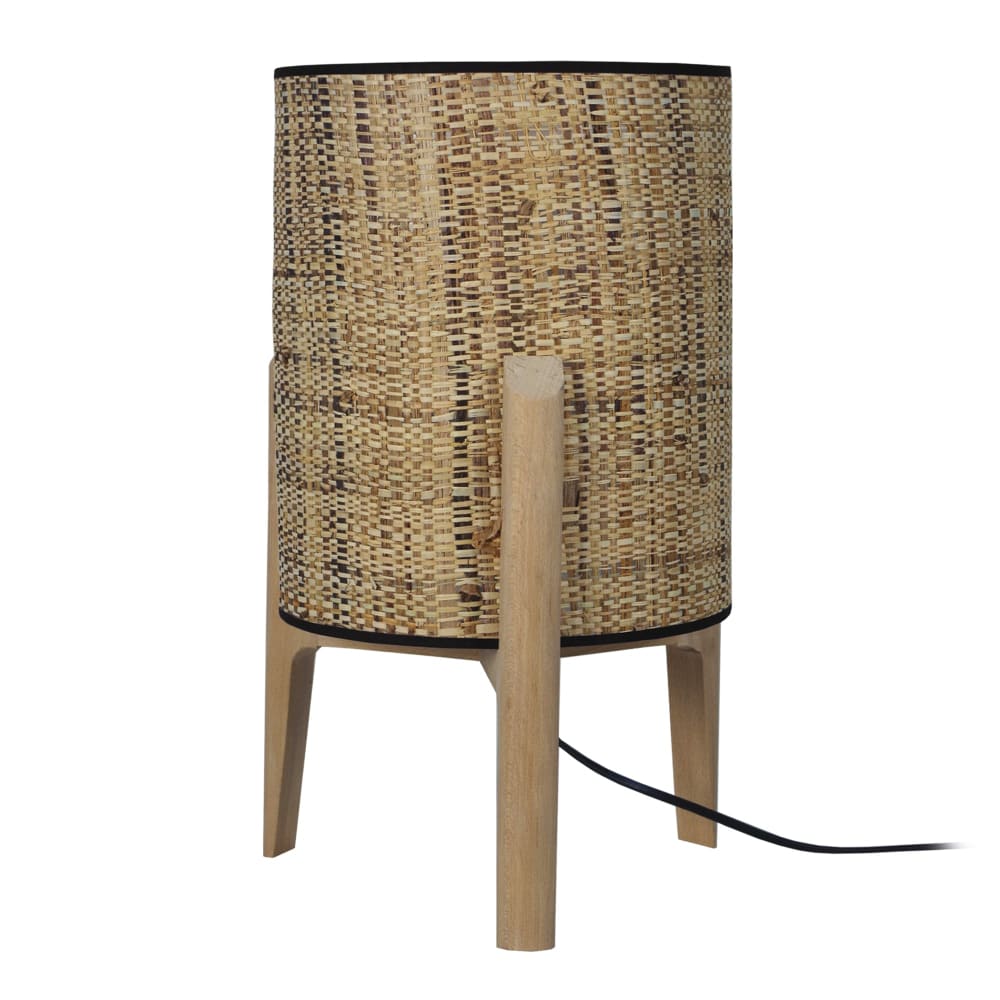 Lampe cylindre bois naturel abat-jour jute