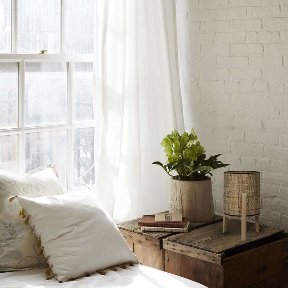Lampe cylindre bois naturel abat-jour jute — vue 3