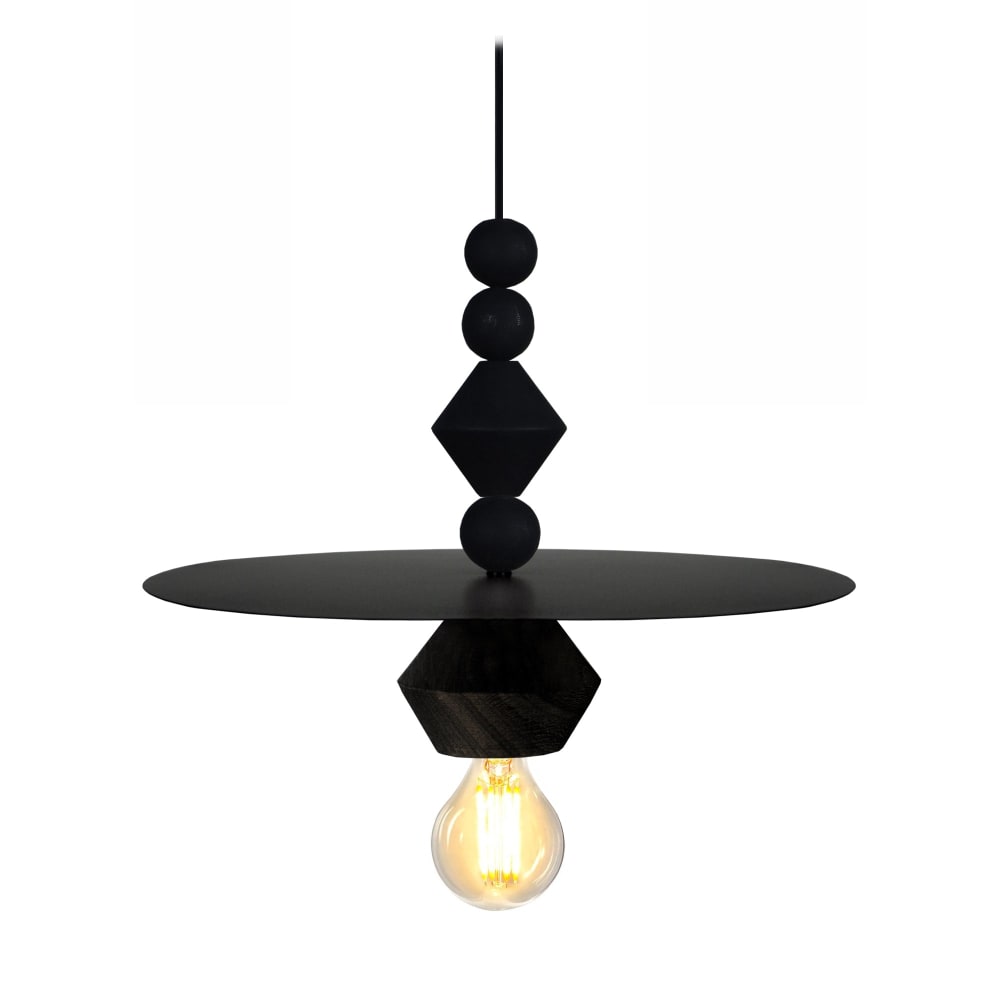 Lámpara de suspensión madera negro pantalla metal negro