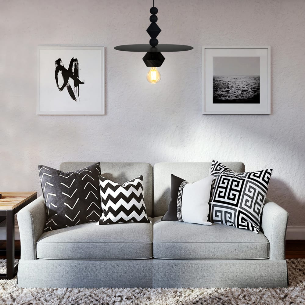 Lámpara de suspensión madera negro pantalla metal negro - Maisons du Monde