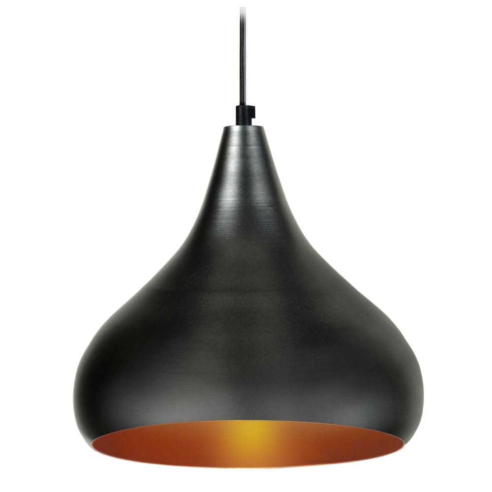 Suspension métal noir abat-jour anthracite et cuivre