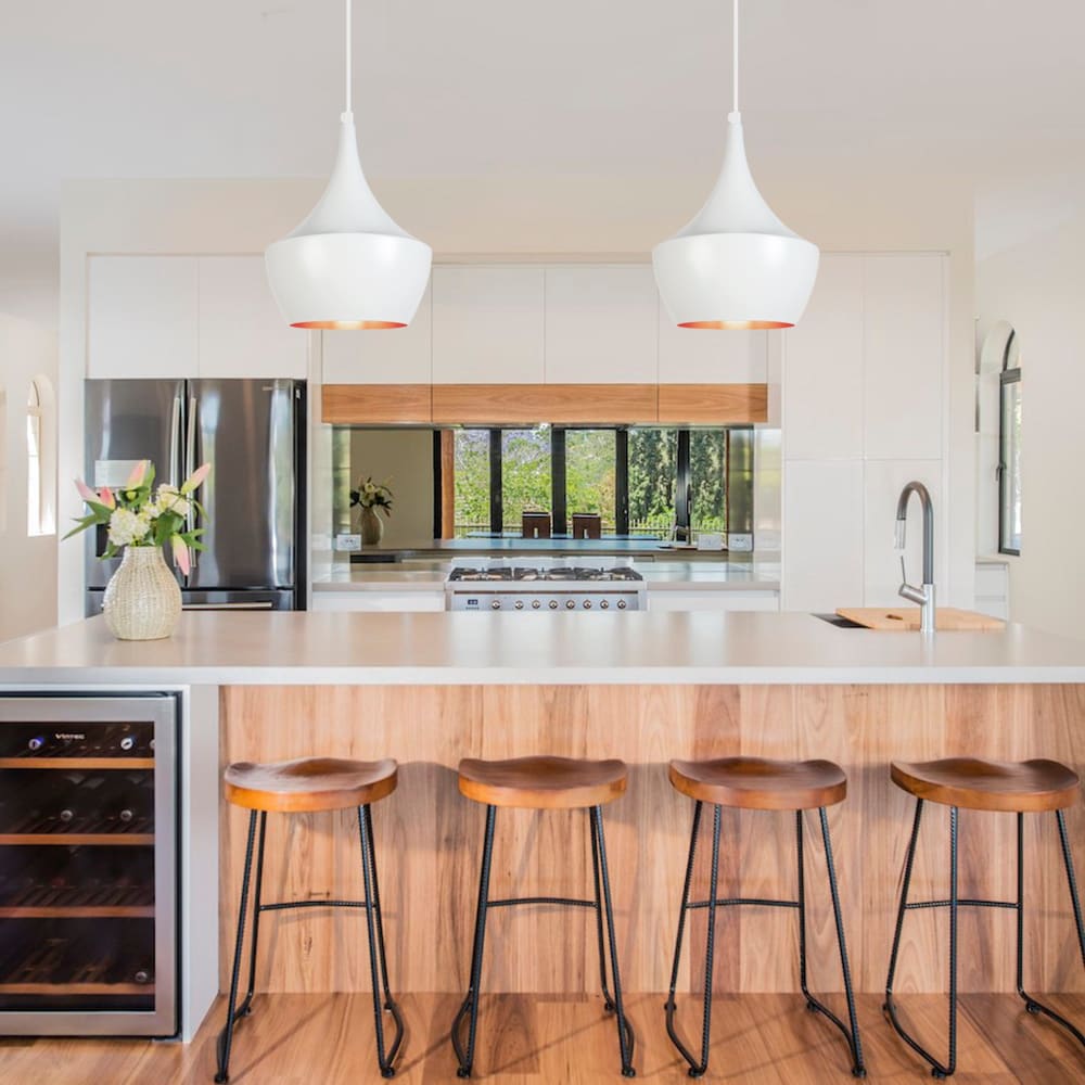 Suspension métal blanc abat-jour  blanc et  cuivre