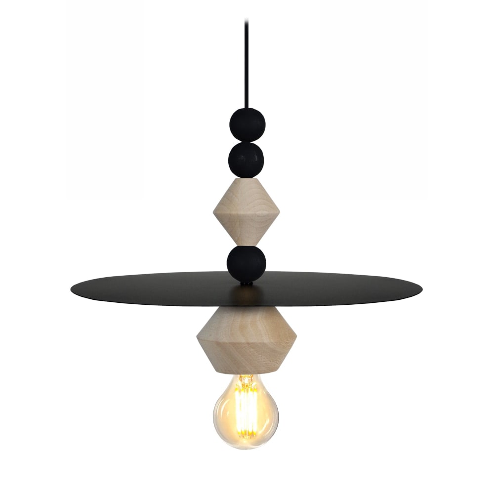 Lámpara de suspensión madera natural y negro pantalla metal negro