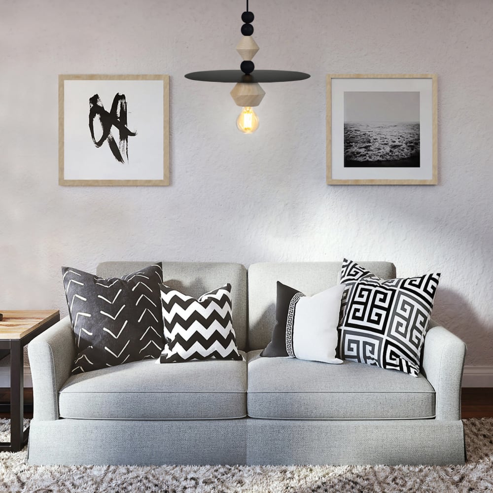 Lámpara de suspensión madera natural y negro pantalla metal negro - Maisons du Monde