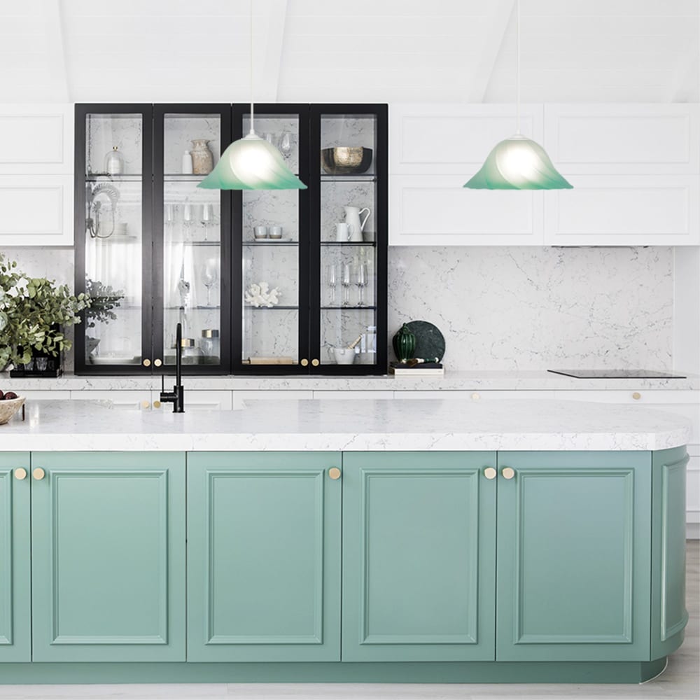 Suspension métal blanc verre satiné vert — vue 3