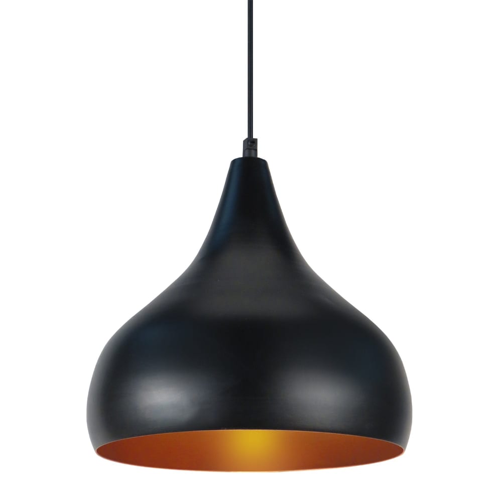 Suspensión campana metal pantalla negro y cobre